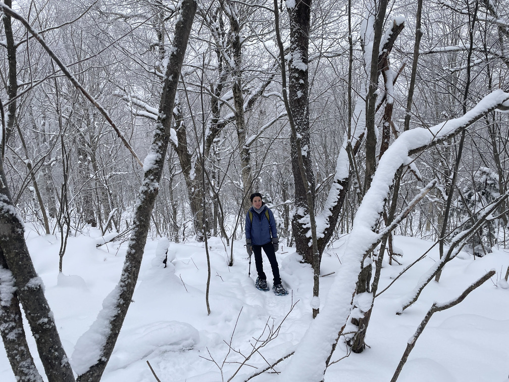 Alex in snowshoe track